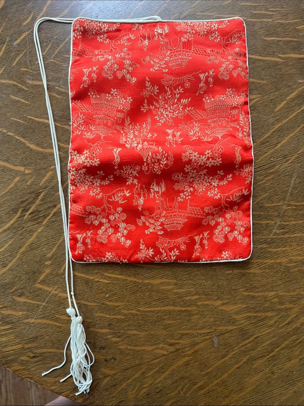 Red Floral Travel Jewelry Roll with Tassel